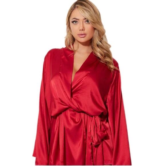 Morgan Taylor Intimates ~Woman Size XL~ Red Satin Robe Kimono NWT. - Picture 1 of 13